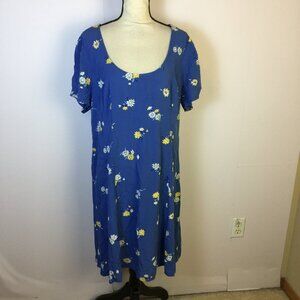 Old Navy Dress XL Womans Blue Floral Short Sleeve Rayon Elastic Back Scoop Neck